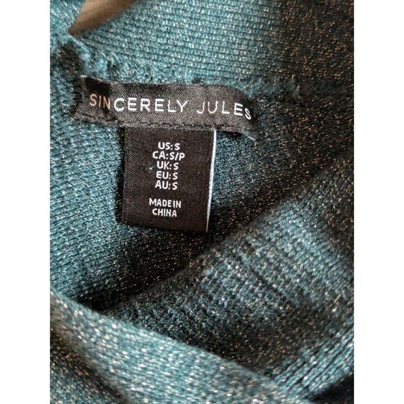 Sincerely Jules Blue Green Metallic Ribbed Knit Halter Mini Dress S Y2K Bodycon - Picture 2 of 4